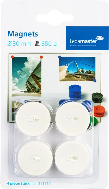 Magneet Legamaster 30mm 850gr wit 4 stuks