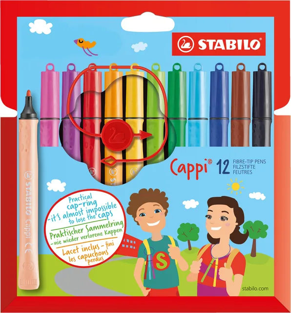 Viltstift STABILO Cappi 168/12 M 12st assorti