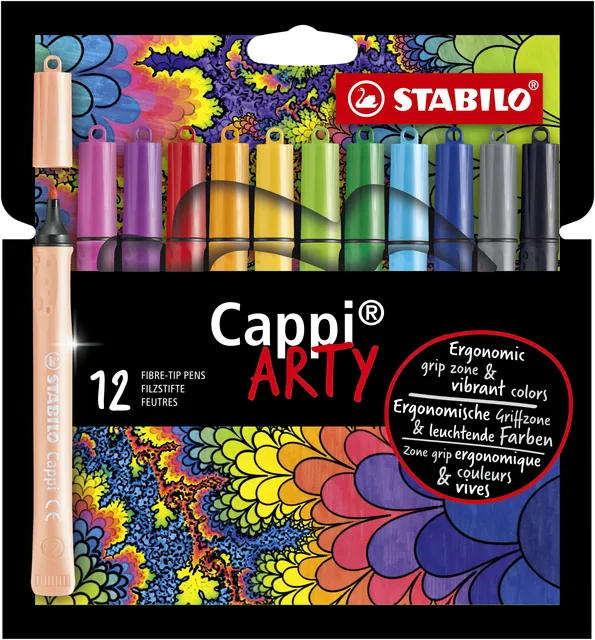 Viltstift STABILO Cappi 168/12 Arty M 12st assorti