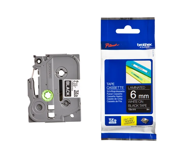 Labeltape Brother Ptouch TZe315 6mm zwart