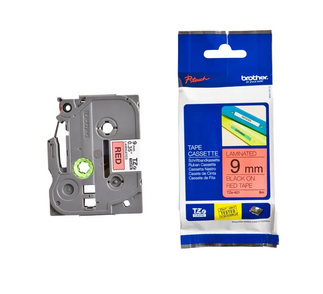 Labeltape Brother Ptouch TZe421 9mm rood