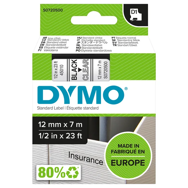 Labeltape Dymo LabelManager D1 polyester 12mm trns