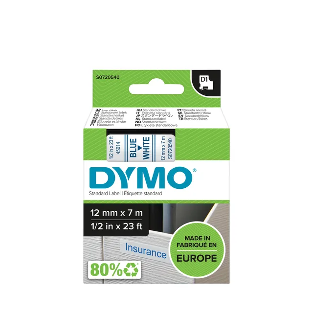 Labeltape Dymo LabelManager D1 polyester 12mm wit
