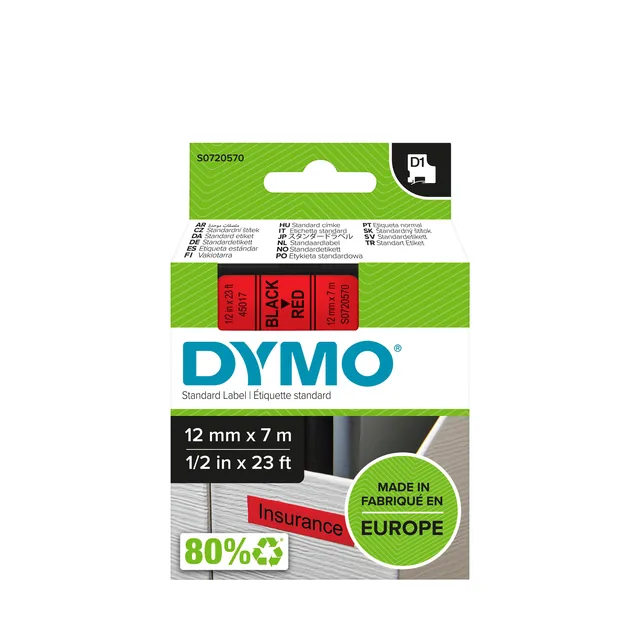 Labeltape Dymo LabelManager D1 polyester 12mm rood