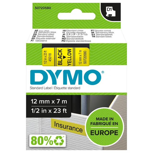 Labeltape Dymo LabelManager D1 polyester 12mm geel