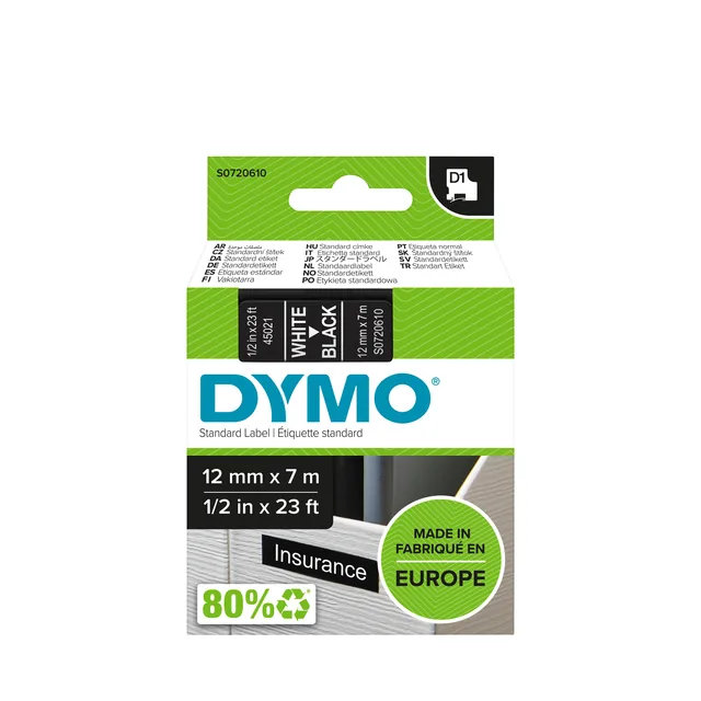 Labeltape Dymo LabelManager D1 12mmx7m zwart