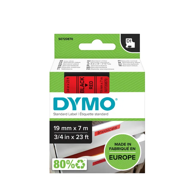 Labeltape Dymo LabelManager D1 polyester 19mm rood