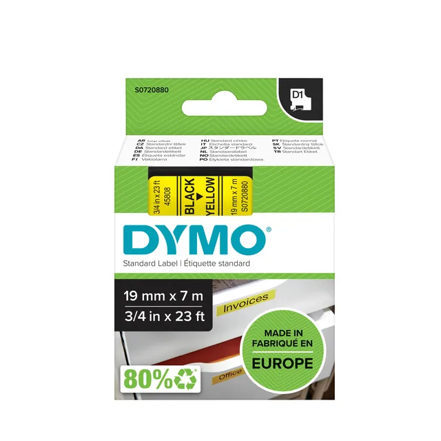 Labeltape Dymo LabelManager D1 polyester 19mm geel