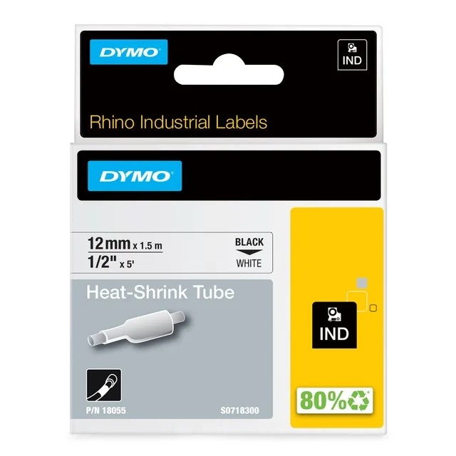 Labeltape Dymo Rhino industrieel krimpkous 12mm wt