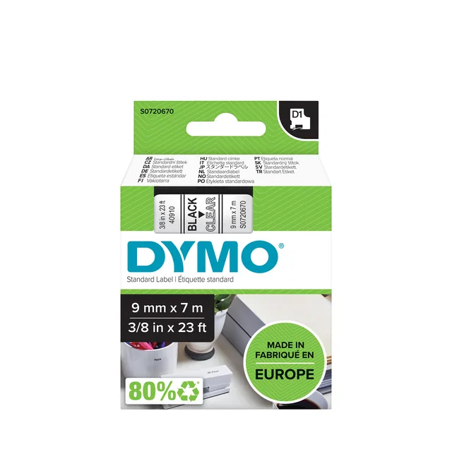 Labeltape Dymo LabelManager D1 polyester 9mm trns