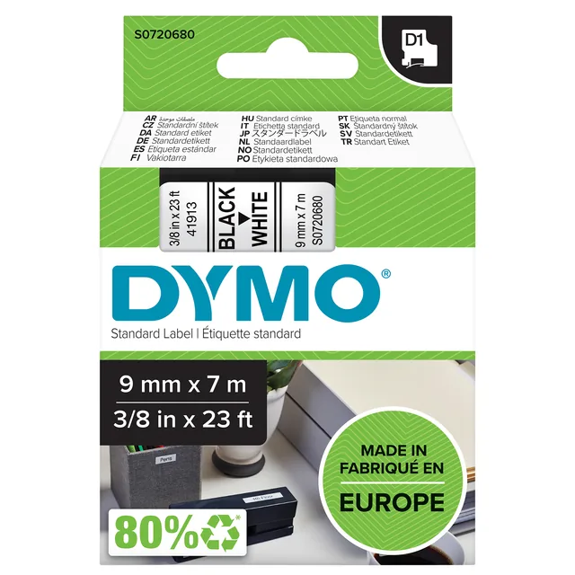 Labeltape Dymo LabelManager D1 polyester 9mm wit