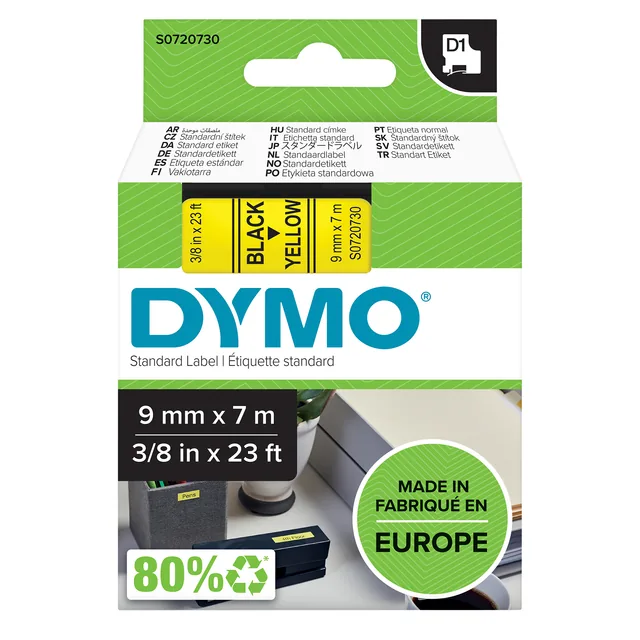Labeltape Dymo LabelManager D1 polyester 9mm geel