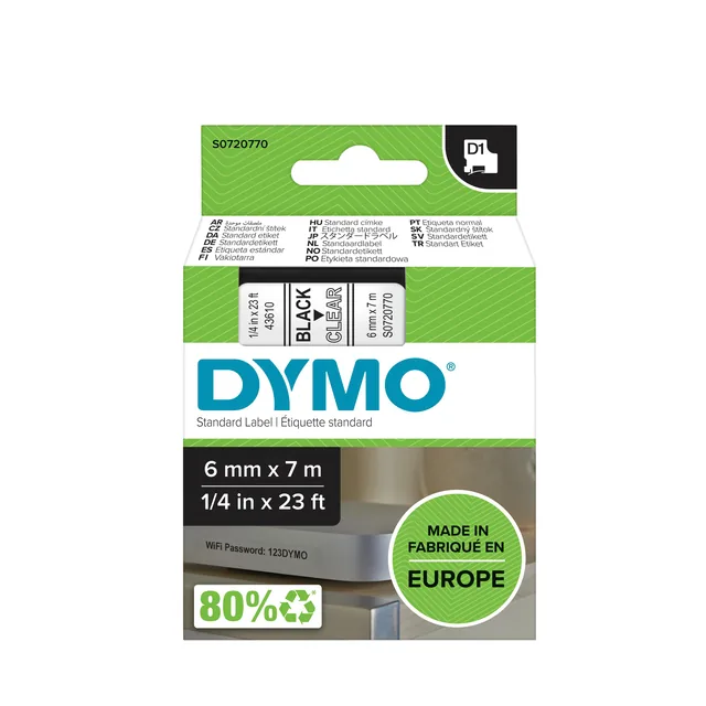 Labeltape Dymo LabelManager D1 polyester 6mm trns
