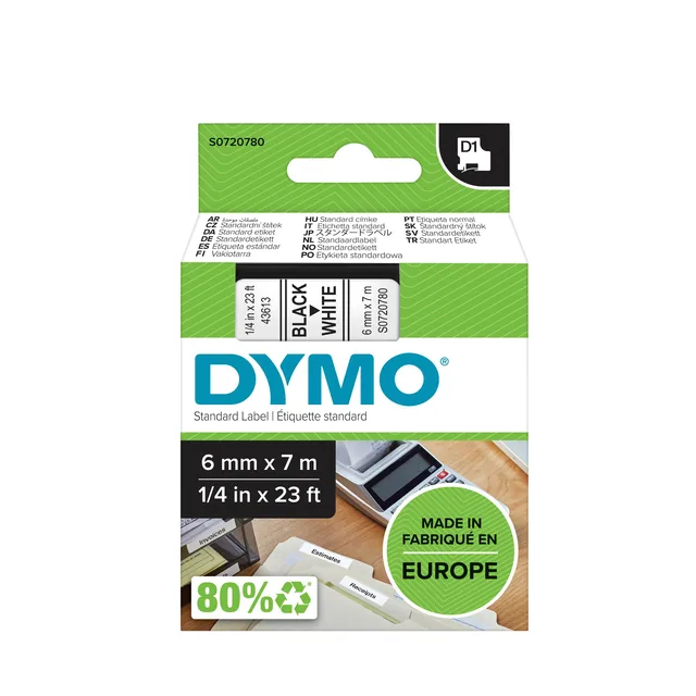 Labeltape Dymo LabelManager D1 polyester 6mm wit