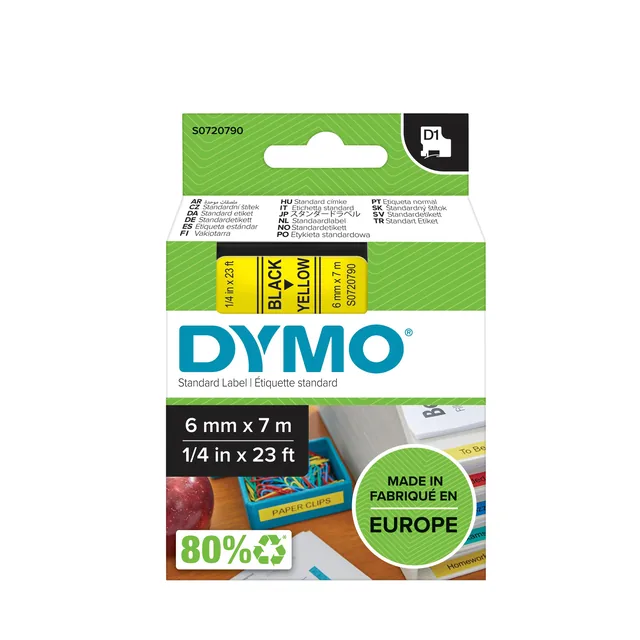 Labeltape Dymo LabelManager D1 polyester 6mm geel