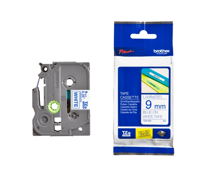 Labeltape Brother Ptouch TZe223 9mm wit