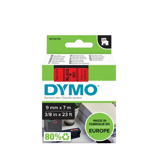 Labeltape Dymo LabelManager D1 polyester 9mm rood
