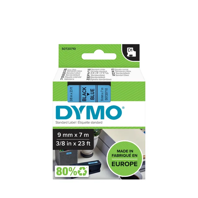 Labeltape Dymo LabelManager D1 polyester 9mm blauw