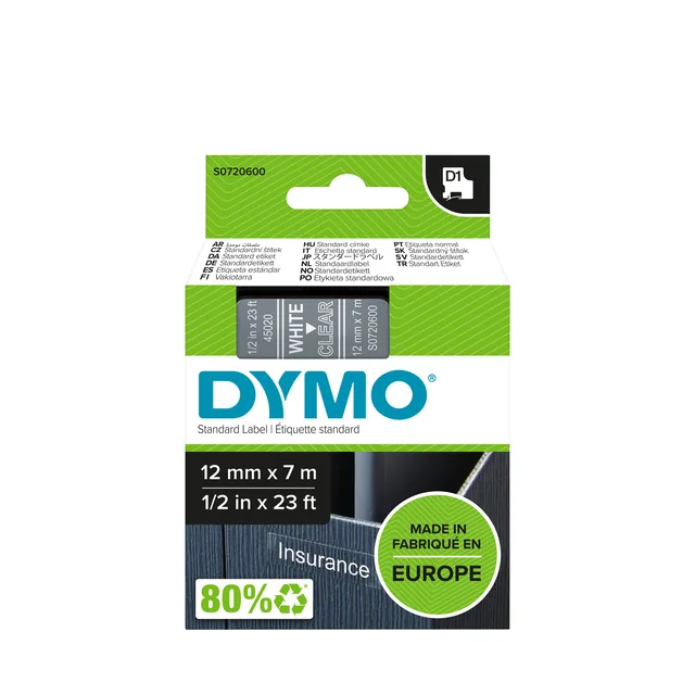 Labeltape Dymo LabelManager D1 polyester 12mm trns