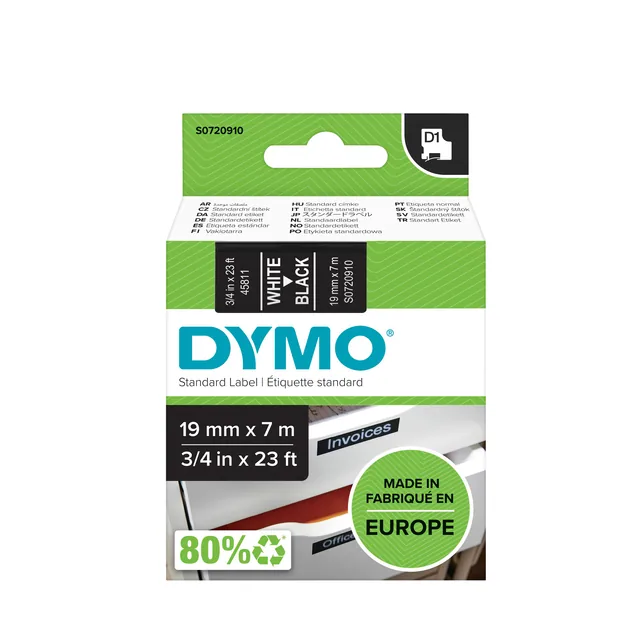 Labeltape Dymo LabelManager D1 polyester 19mm zw