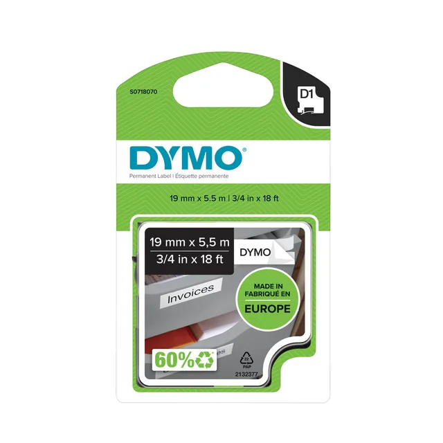 Labeltape Dymo LabelManager D1 19mmx5.5m wit