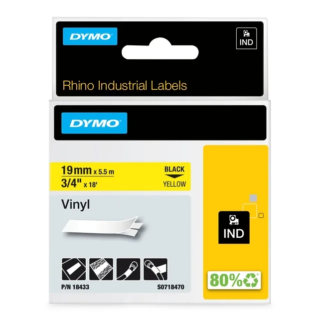 Labeltape Dymo Rhino industrieel vinyl 19mm geel