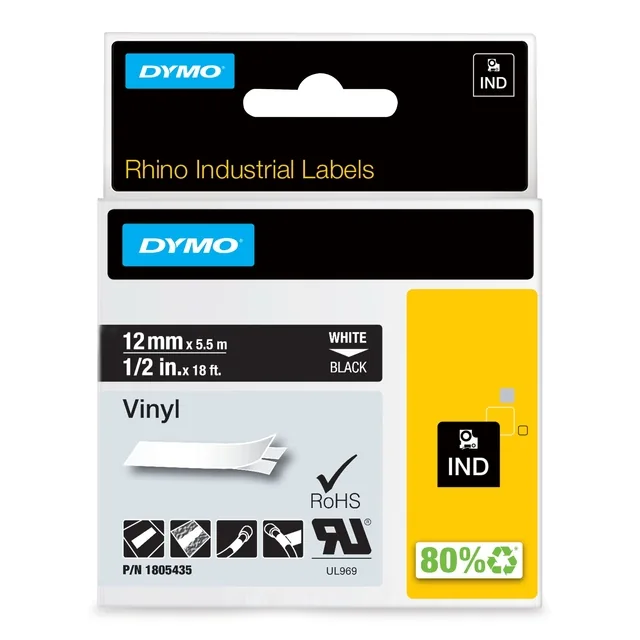 Labeltape Dymo Rhino industrieel vinyl 12mm zwart