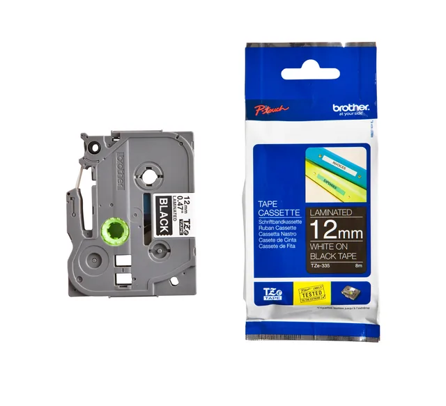 Labeltape Brother Ptouch TZe335 12mm zwart