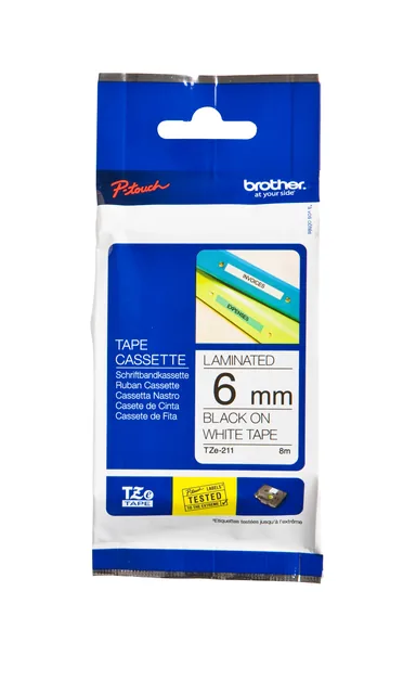 Labeltape Brother Ptouch TZe211 6mm wit