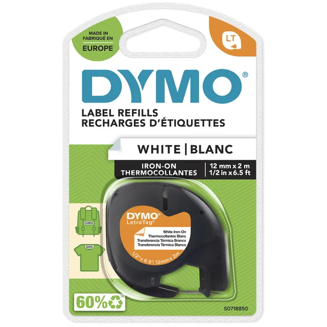 Labeltape Dymo LetraTag strijkbaar 12mm wit