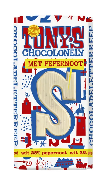 Chocoladeletter Tony Chocolonely wit pepernoot S