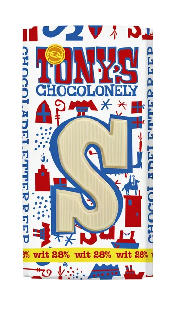 Chocoladeletter Tony Chocolonely wit S 180gr