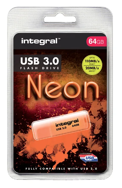 USB stick 3.0 Integral Neon USB-A 64GB oranje