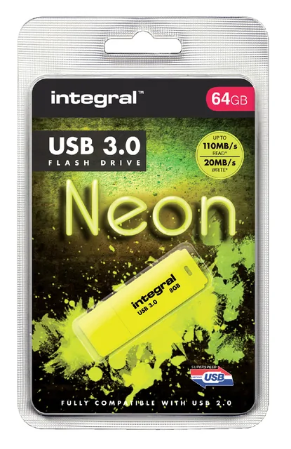 USB stick 3.0 Integral Neon USB-A 64GB geel