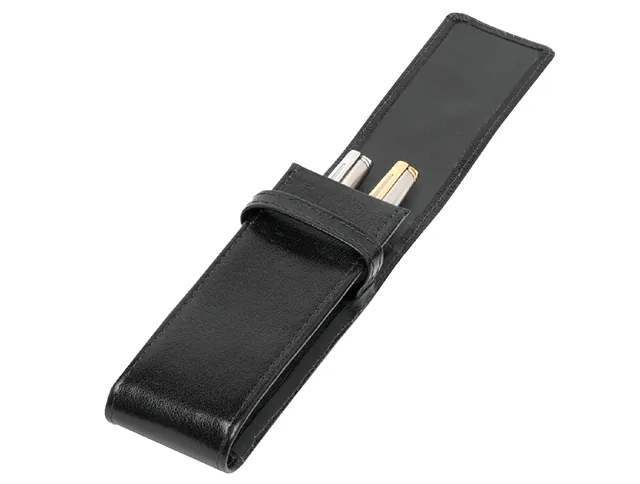 Pennenetui 322 buffelleer 2dlg zwart