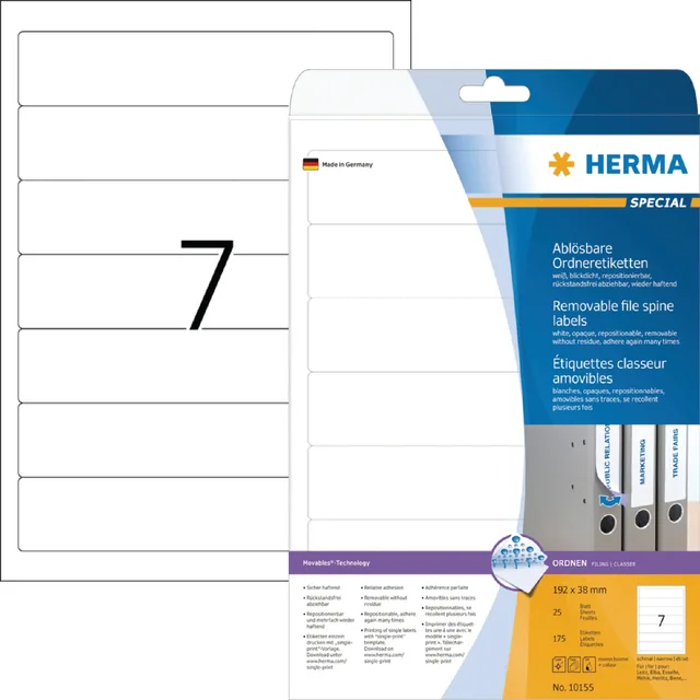 Rugetiket HERMA 10155 smal 38x192mm verwijderb wit