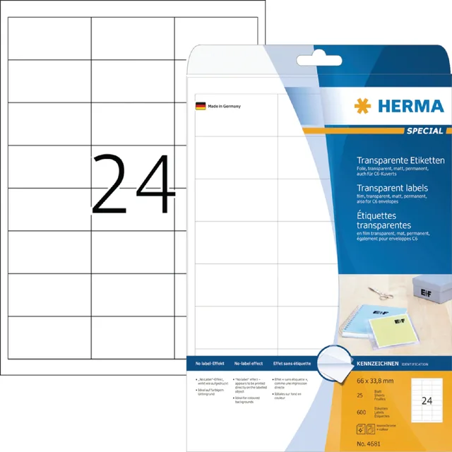 Etiket HERMA 4681 66x33.8mm transparant 600st
