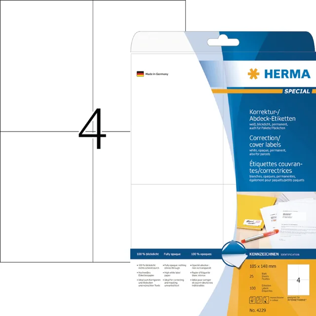 Etiket HERMA 4229 105x148mm A6 correctie wit 100st