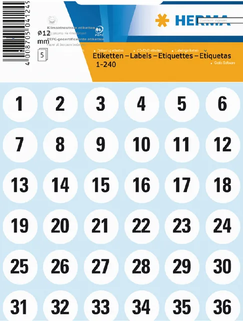 Etiket HERMA 4124 12mm getallen 1-240 240st