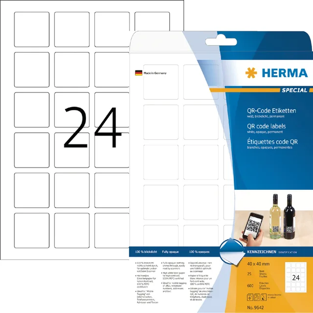 Etiket HERMA 9642 40x40mm QR-code wit 600st