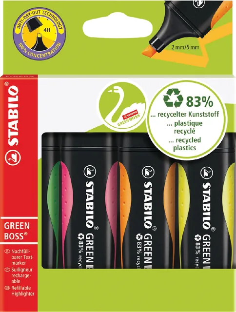 Markeerstift STABILO GREEN BOSS 6070/4 4st assorti