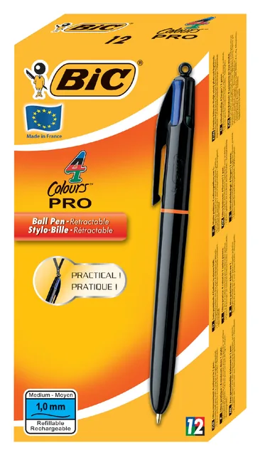 Balpen Bic 4kleuren pro met ring M zwart