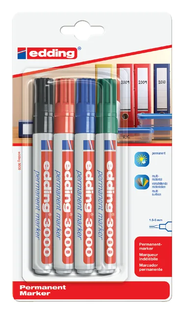 Viltstift edding 3000 rond 1.5-3mm blist4 assorti