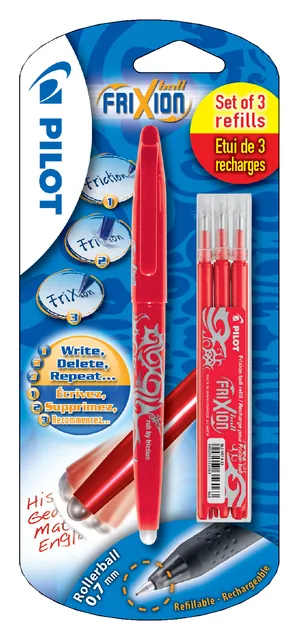 Rollerpen PILOT friXion BL-FR7 M +  3 vull rood