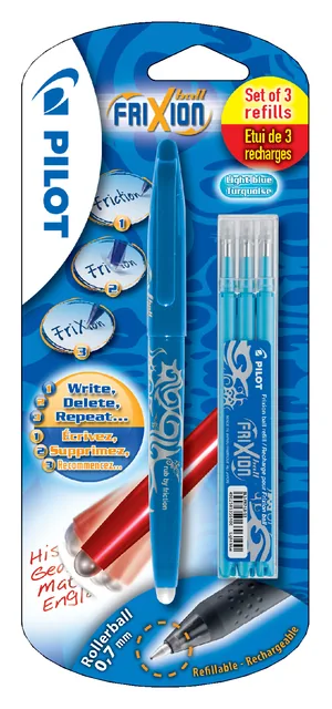 Rollerpen PILOT friXion BL-FR7 M + 3 vull lblauw