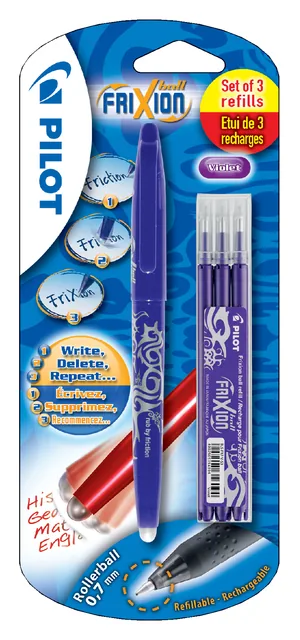 Rollerpen PILOT friXion BL-FR7 M + 3 vull paars
