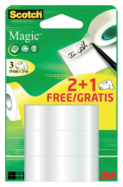 Plakband Scotch Magic 19mmx15m 2+1 onzichtbaar