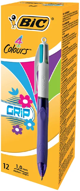 Balpen Bic 4kleuren grip fashion M paars