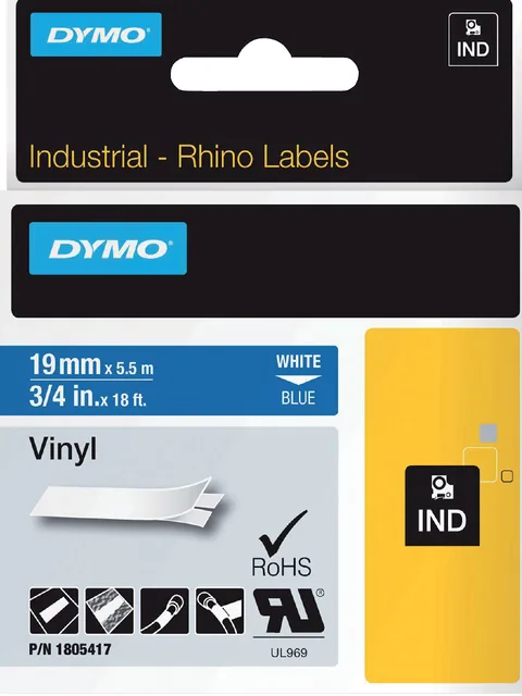 Labeltape Dymo Rhino industrieel vinyl 19mm blauw