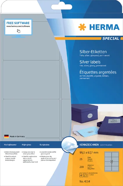 Etiket HERMA 4114 99.1x67.7mm zilver 200st